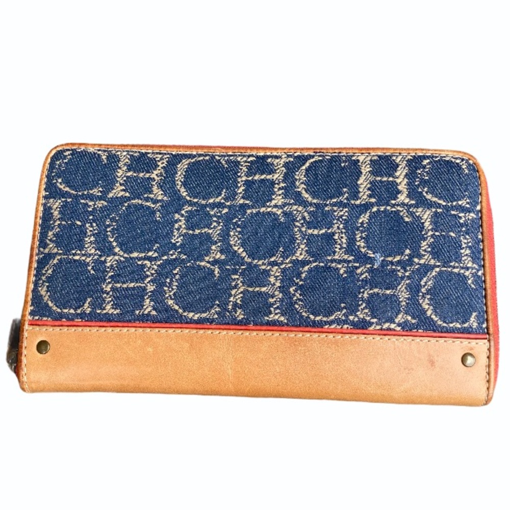 Carolina Herrera denim signature zipper wallet